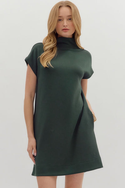 be the moment mock neck mini dress | dark green