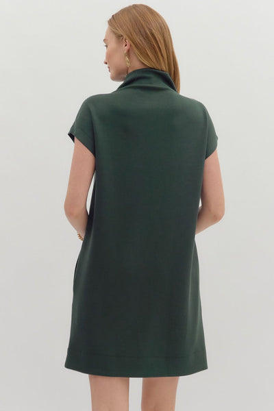 be the moment mock neck mini dress | dark green