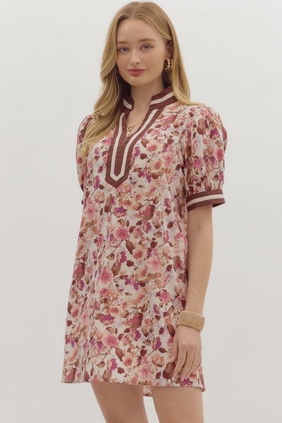 same time tomorrow floral puff sleeve mini dress | ecru