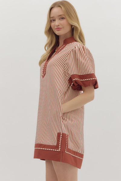 the clear choice stripe puff sleeve dress | brick