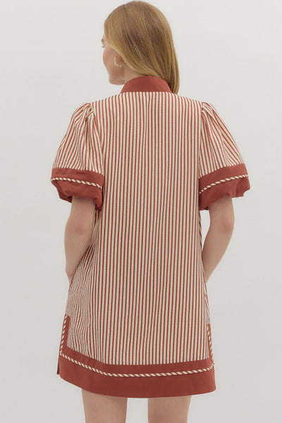the clear choice stripe puff sleeve dress | brick