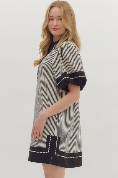 the clear choice stripe puff sleeve dress | black