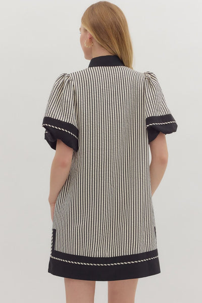 the clear choice stripe puff sleeve dress | black