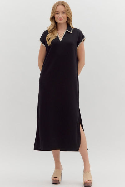 naturally charming collared midi dress | black