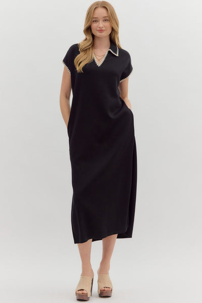 naturally charming collared midi dress | black