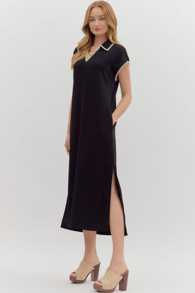 naturally charming collared midi dress | black
