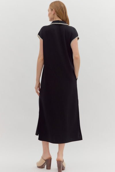 naturally charming collared midi dress | black
