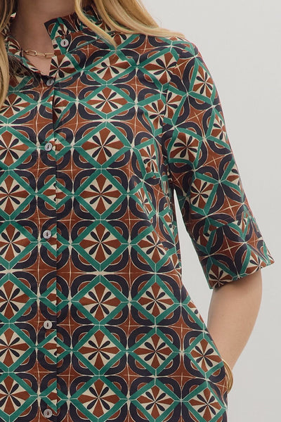 with intention geometric midi dress | brown