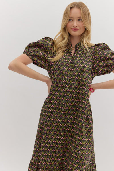 in a groove floral ruffle hem midi dress | black