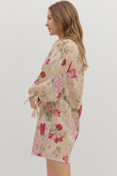 bring the good floral bubble sleeve dress | sand