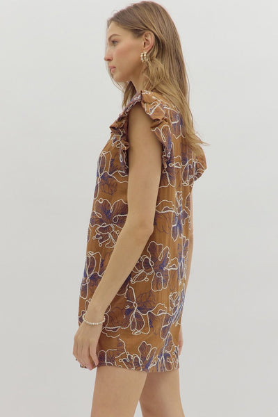 meant to shine floral embroidered dress | camel
