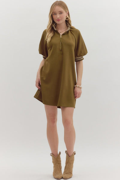 get the facts ribbed trim dress | olive
