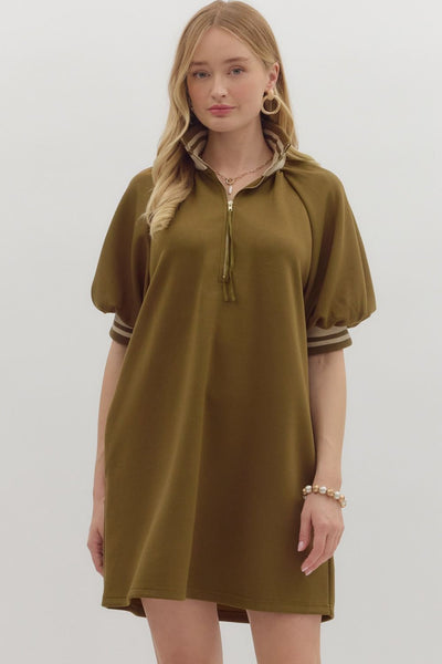 get the facts ribbed trim dress | olive