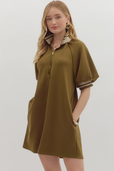 get the facts ribbed trim dress | olive
