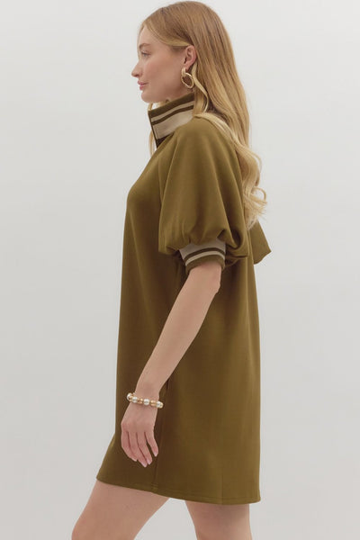 get the facts ribbed trim dress | olive