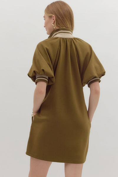 get the facts ribbed trim dress | olive