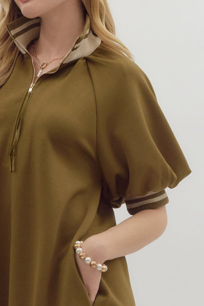 get the facts ribbed trim dress | olive