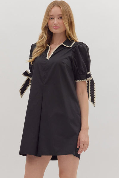 sleek statement bow tie dress | black