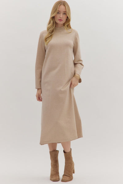 firm foundation mock neck sweater dress | sand