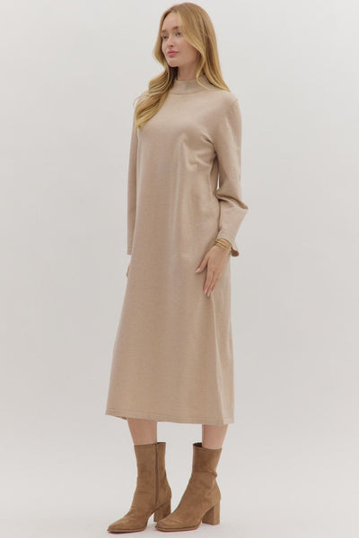 firm foundation mock neck sweater dress | sand