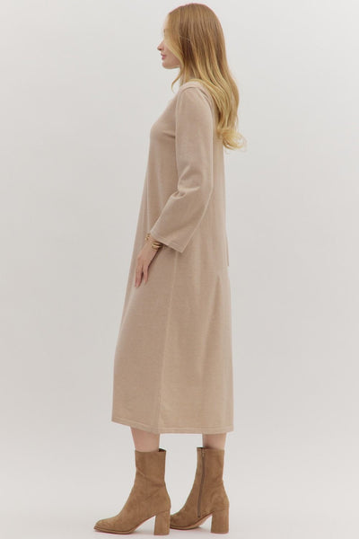 firm foundation mock neck sweater dress | sand