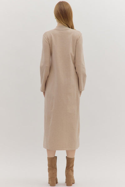 firm foundation mock neck sweater dress | sand