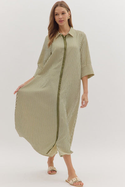 in other words striped button up midi dress | olive