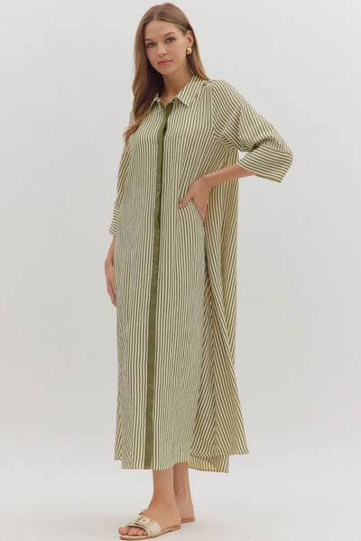 in other words striped button up midi dress | olive
