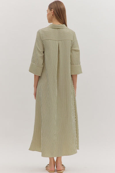 in other words striped button up midi dress | olive