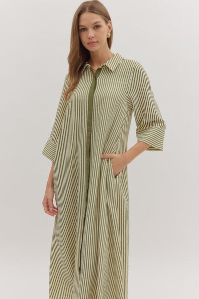 in other words striped button up midi dress | olive