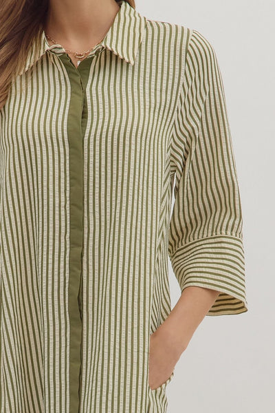 in other words striped button up midi dress | olive
