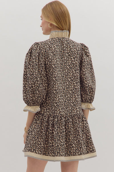 might surprise you animal print ruffle trim dress | taupe