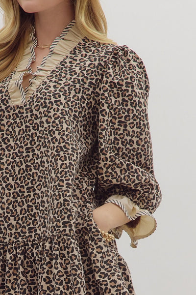 might surprise you animal print ruffle trim dress | taupe