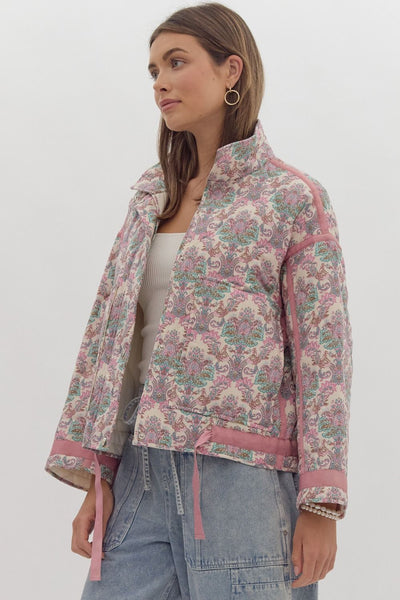 very mindful paisley quilted jacket | pink