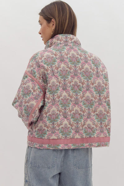 very mindful paisley quilted jacket | pink