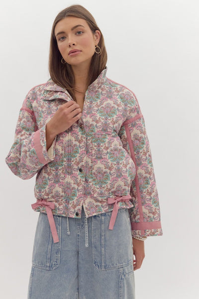 very mindful paisley quilted jacket | pink