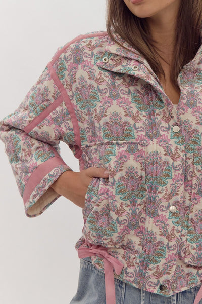 very mindful paisley quilted jacket | pink