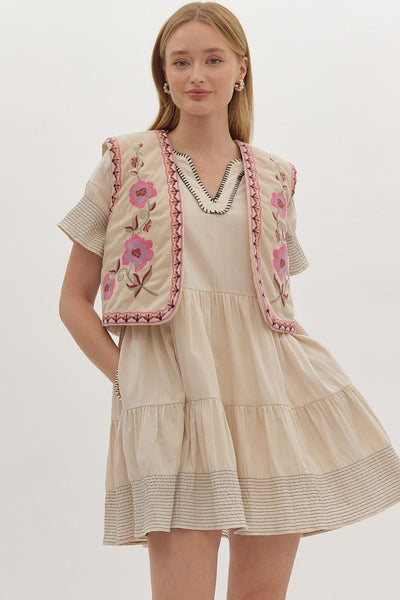 dreams unfolding corduroy embroidered vest | ecru