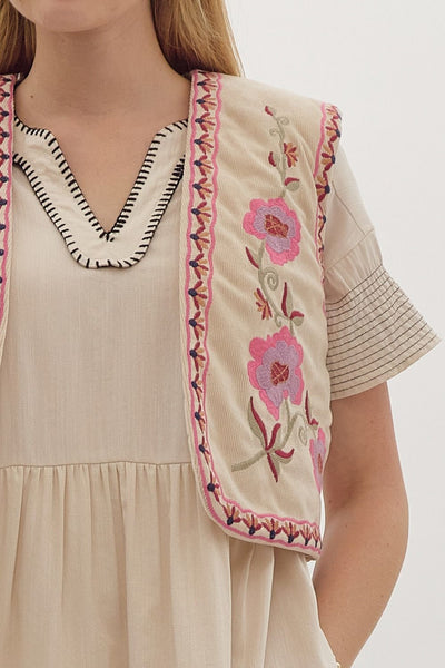 dreams unfolding corduroy embroidered vest | ecru