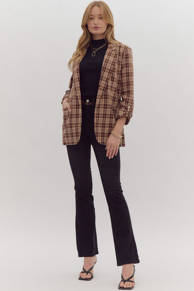 successful sophistication plaid blazer | camel