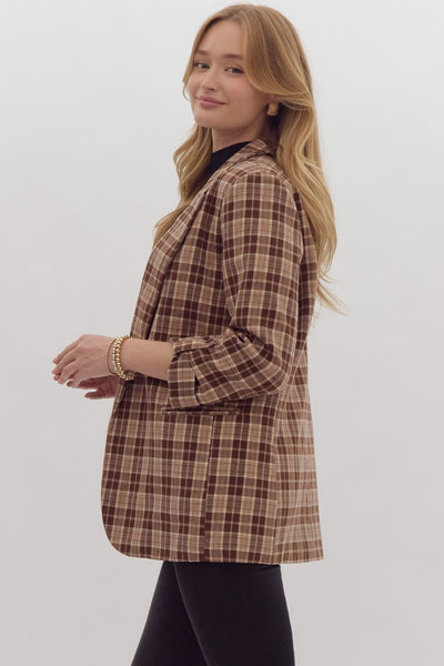 successful sophistication plaid blazer | camel