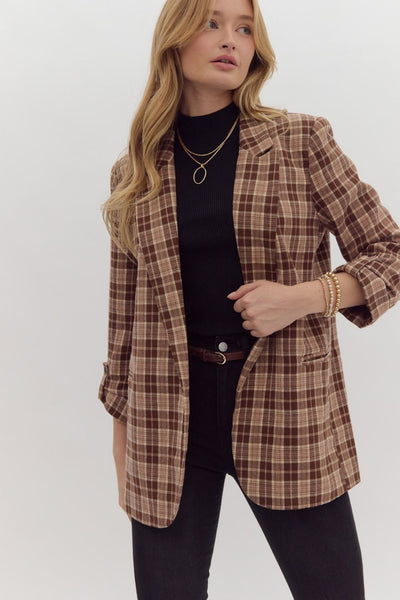 successful sophistication plaid blazer | camel