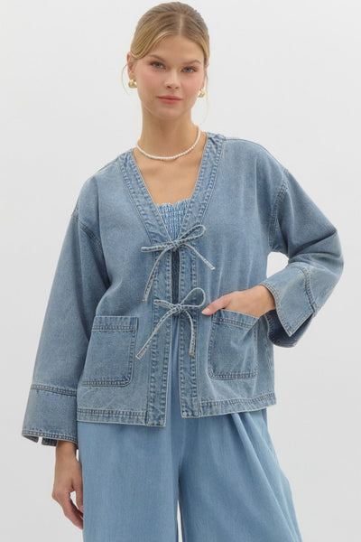 picnic in the park bow tie denim jacket | light blue