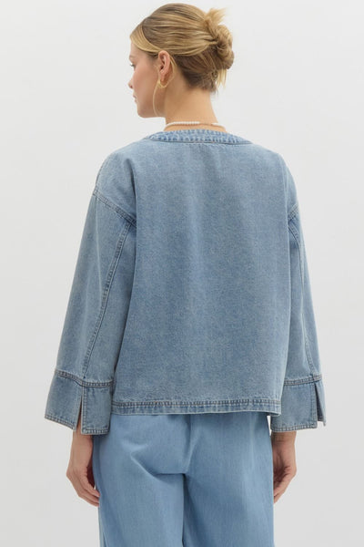 picnic in the park bow tie denim jacket | light blue