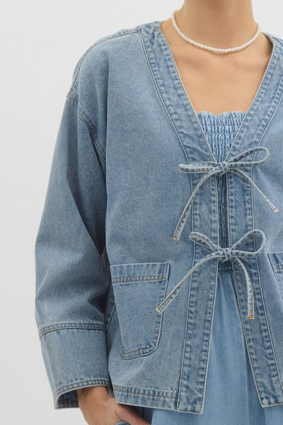 picnic in the park bow tie denim jacket | light blue