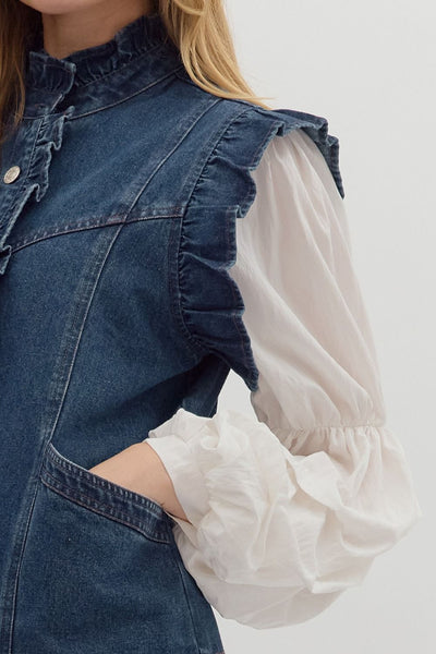 thinking about you oversized ruffle vest | dark denim