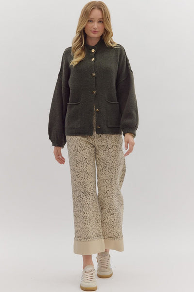 defining moment mock neck cardigan | olive