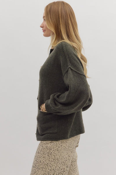 defining moment mock neck cardigan | olive