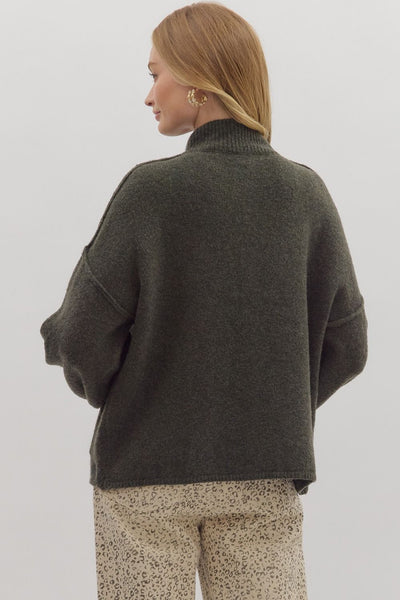 defining moment mock neck cardigan | olive