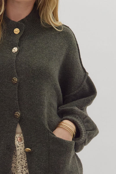 defining moment mock neck cardigan | olive